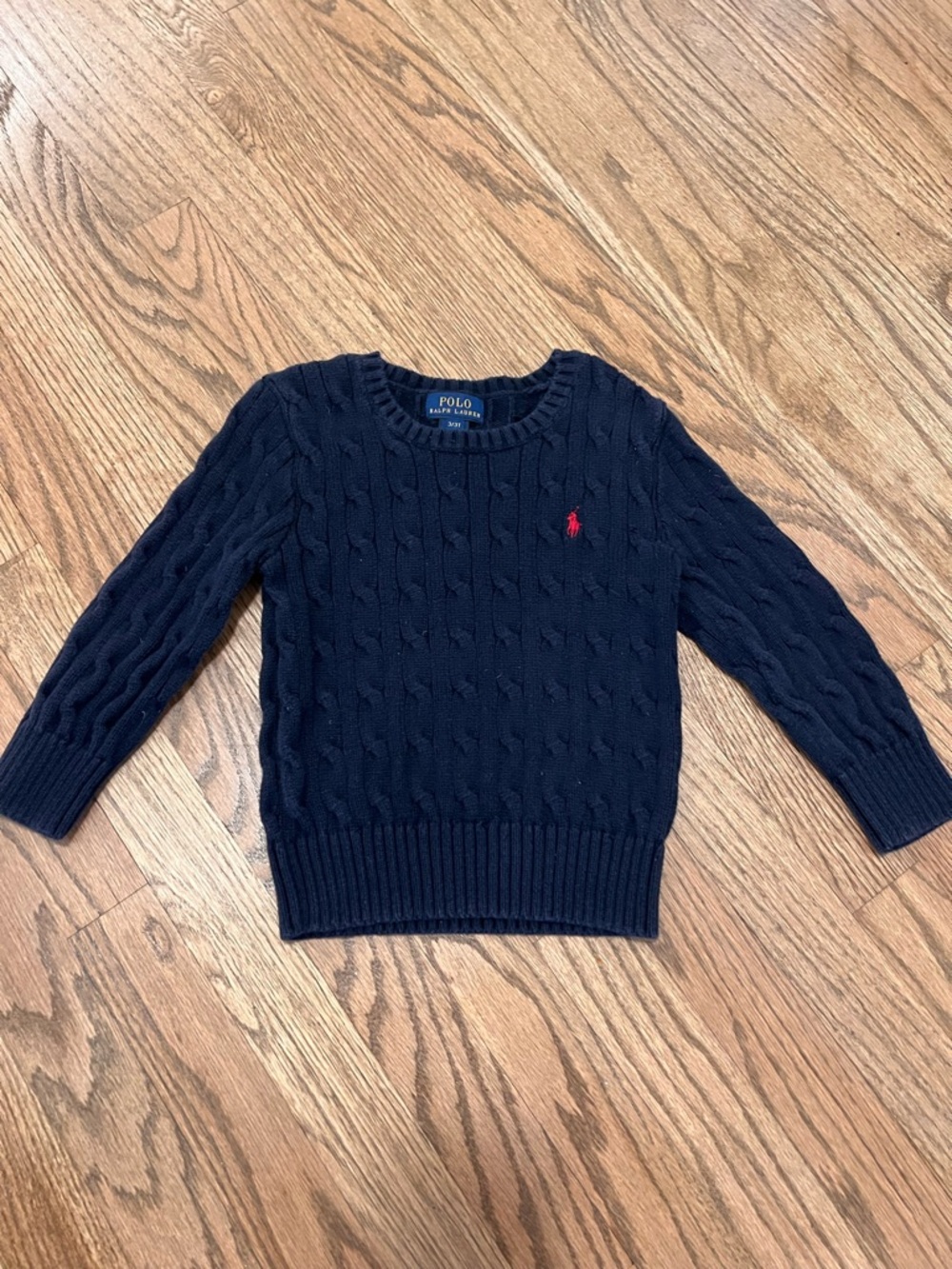 Polo by Ralph Lauren Navy Cable Knit Sweater with Red Pony